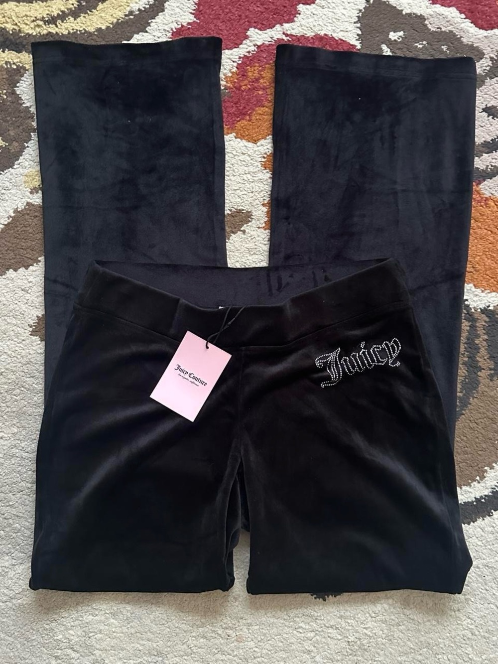 Juicy Couture Black Velour Rhinestone Logo Pants NWT Size Small